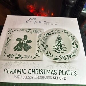 Ceramic Christmas Plates Set - Green
